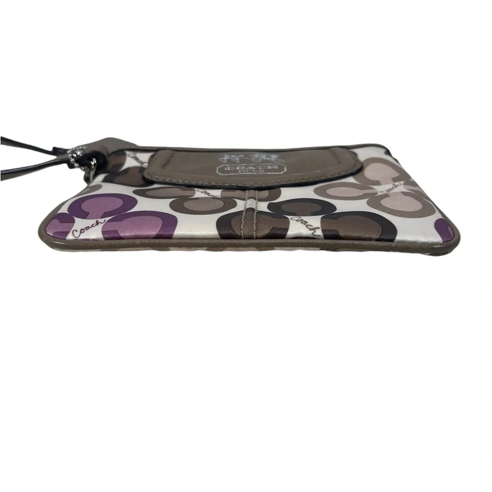 Coach Signature Circle Print Wristlet in Brown, Cream & Purple